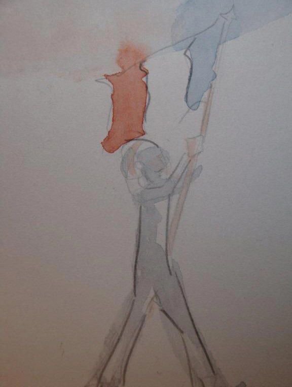 Homme au drapeau dans un brouillard Anne R�ault 